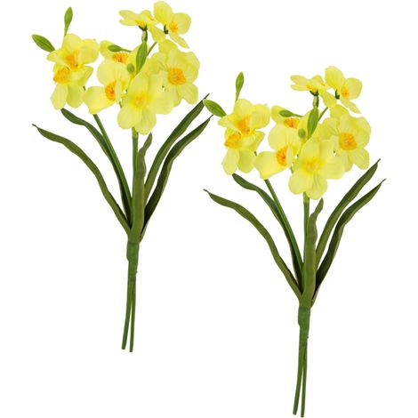 Lot de 2 Fleurs artificielles de jonquilles - Fleurs artificielles - Décoration de Printemps - Narcisse - Décoration de Pâques - Cloche de Pâques - Décoration de Table de Pâques - Jaune (1/3)