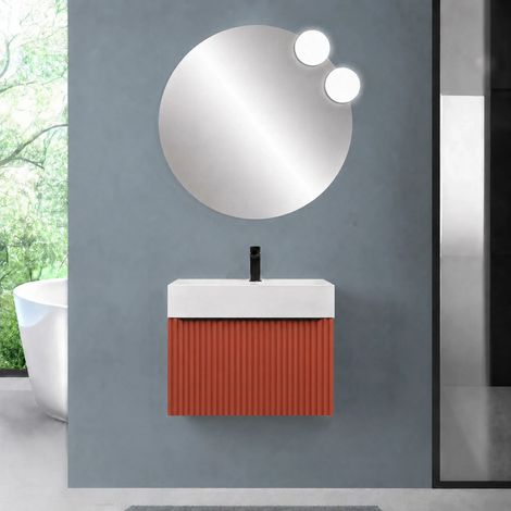 Mobile bagno sospeso 80 cm terracotta con un cassetto e lavabo alto in resina Nara (1/5)