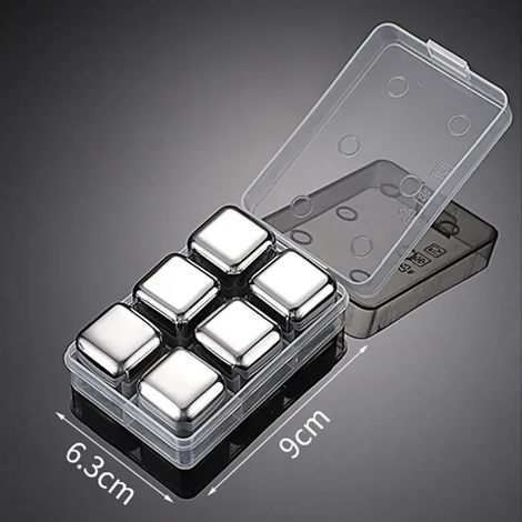 (6 pièces argentées) Pierres à whisky réutilisables, glaçons en acier inoxydable, granulés métalliques de qualité alimentaire, accessoires de bar. (1/5)