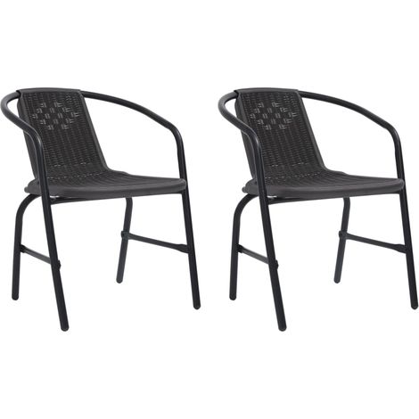 vidaXL Sedie da Giardino 2 pz Nere Plastica Stile Rattan Acciaio 110kg (1/5)