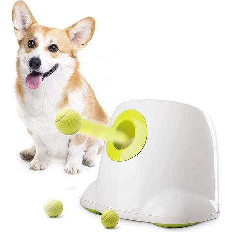 Automatisches interaktives Ballwurfspielzeug für Hunde, Tennisspiel für das Training, 3 Bälle im Lieferumfang enthalten (Mini-Stil) mit EU-Adapter