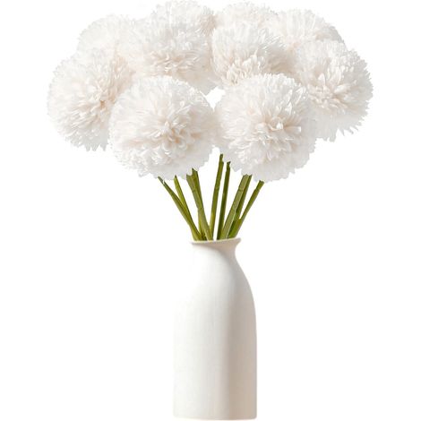 12 boules de chrysanthèmes artificiels (blanches) en soie-AquaForge (1/5)