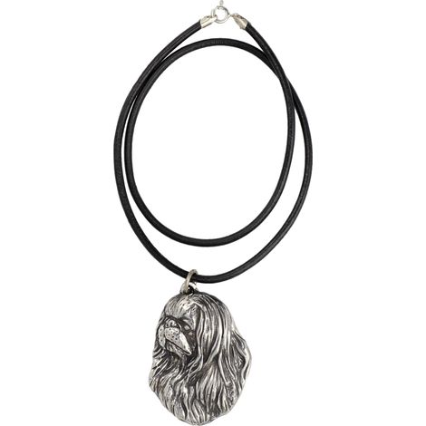Collana con ciondolo placcato argento per amanti dei cani, con stampa di un Chin giapponese o di uno Spaniel giapponese, un gioiello unico di Art-Dog. (1/4)