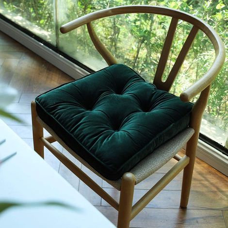 Coussins de chaise en velours doux avec attaches, coussins d'assise confortables et unis pour chaises de salle à manger, chaises de bureau et planchers de bois franc (vert Mo, 40 x 40 cm)