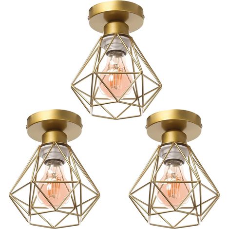 ZOLGINAH E27 Plafonnier Industriel Suspension Luminaire Vintage Design Lustre Métal Rétro forme Cage Ø160mm éclairage plafond , Doré (3pcs) (1/5)