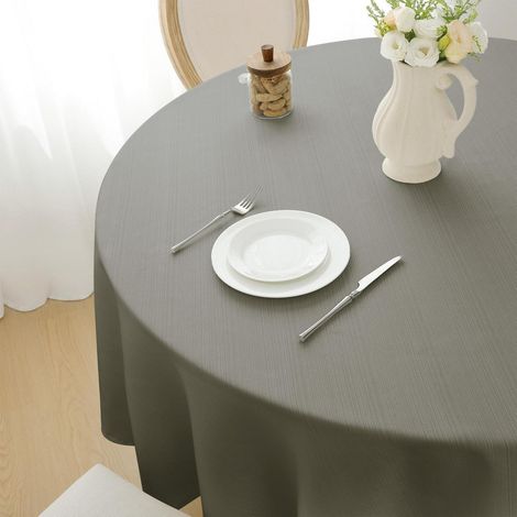 Nappe ronde 160 cm Gris hydrofuge lavable aspect lin pour table de jardin