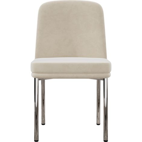 Lot de 4 chaises de salle à manger en velours beige avec assise épaisse et pieds métalliques argentés (1/5)