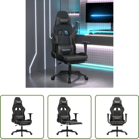 Massagestuhl -  Gaming-Stuhl mit Massage & Fußstütze Schwarz & Grau Kunstleder (1/5)