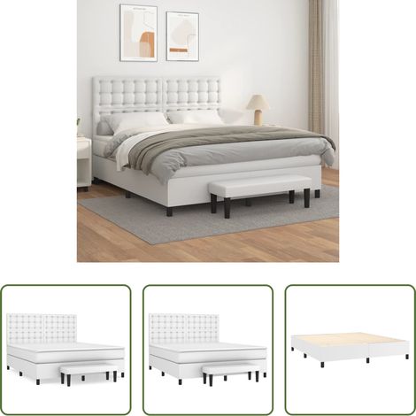 Sommeil réparateur - Sommier à lattes de lit avec matelas Blanc 160x200cm Similicuir (1/5)