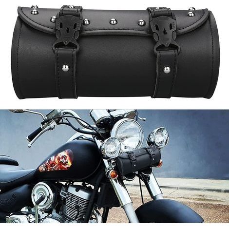 JSSEVN - Universal Motorcycle Bag Black Leather - Waterproof or Heat Resistant (8.27 x 3.94 x 3.94 inches). (1/5)