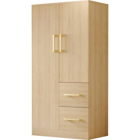 Armadio guardaroba 70 x 40 x 135 cm con 2 ante, 2 cassetti, vani, legno naturale (1/5)