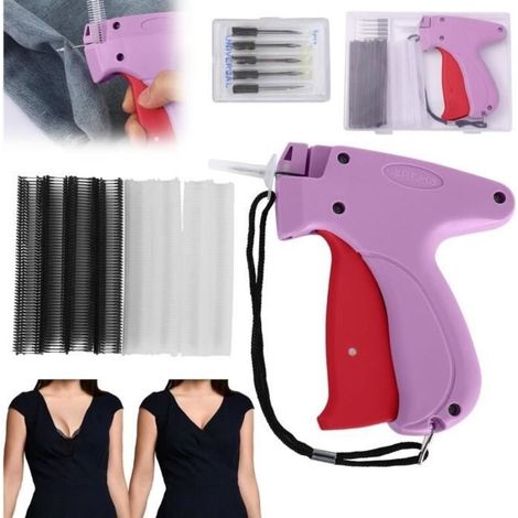 (Pink and Red) Clothing Labeling Gun, Garment Repair Price Tag Gun with 5 Needles, 500 White and 500 Black Micro Clips, Red (1/4)