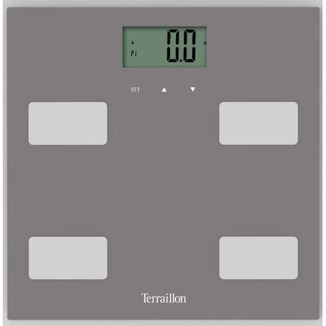 Pèse personne électronique, Impédancemètre, Analyse des masses graisseuse, musculaire, hydrique, osseuse IMC, Capacité 160 kg, Plateau verre, Gris (1/5)