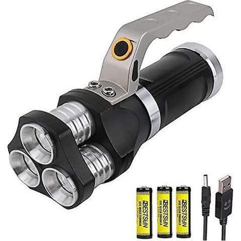 Rechargeable Torch, 5000 Lumens Ultra Powerful Torch 3 X XML-T6 LED Portable Lantern Flashlight Handheld Torch for Household, Camping, Fishing (3 Ba-Sunny) (1/3)