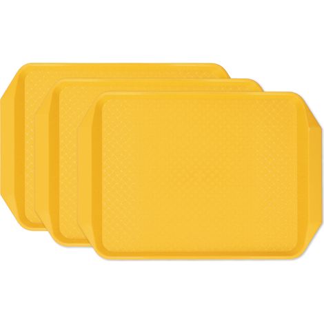 Ensemble de 3 plateaux colorés, rectangulaires, épais, en plastique biaxial, résistants à la chaleur, empilables, pour cafétérias et hôtels (jaune) (1/5)