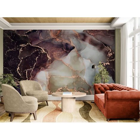 Papier peint Abstrait – Marbre liquide noir et cuivre - 150 x 250 cm (1/2)