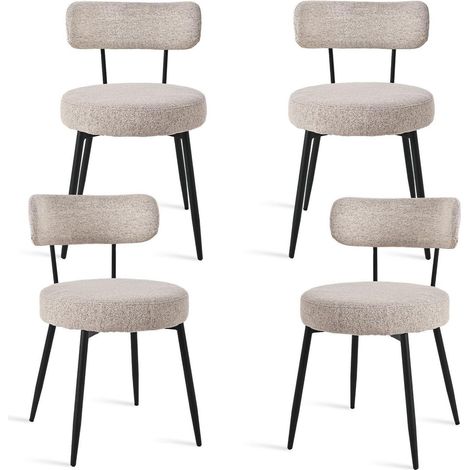 Esszimmerstühle 4er Set Bouclé Leinen Stoff, Gepolsterte Küchenstühle ohne Armlehne, Braun (1/5)