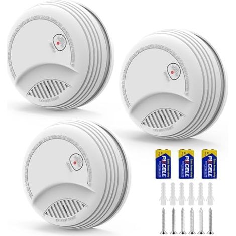 Lot de 3 Detecteur Fumée – Alarme Incendie avec Pile 9V Remplaçable, Avertissement Batterie Faible, 85 DB, sans Fausses Alertes, Bouton Test et Silence, EN14604, 10 Ans (3 pièces) -