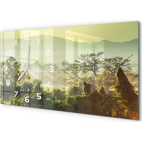 Horloge Murale Panoramique 60x30 cm en Verre Trempé Silencieuse Design Moderne Jungle (1/5)