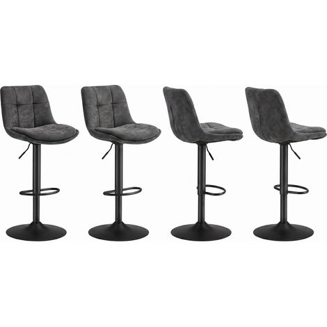 Tabourets de Bar, Ensemble de 2, Pivotants, Hauteur Réglable, avec Dossier et Repose-Pieds, Acier, Gris (1/5)