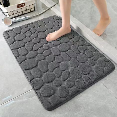 Tapis de bain en mousse à mémoire de forme, absorbant et antidérapant, pour la douche, l'entrée ou la salle de bain/le salon, 50 x 80 cm, gris foncé (1/5)