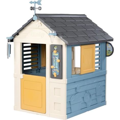 Cabane de jardin pour enfant – Maison 4 saisons avec portillon et fenêtres – Éléments interactifs : carillon, girouette, pluviomètre – Plastique robuste – Smoby (1/5)