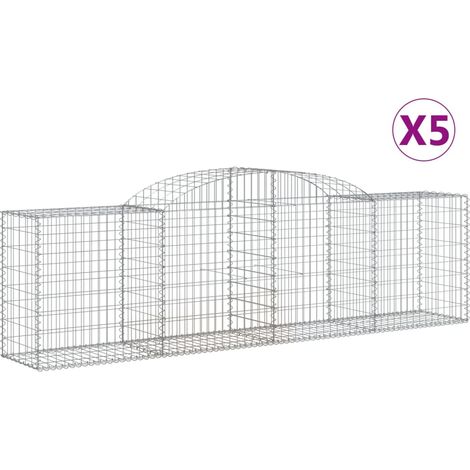 Cestas de gaviones para vallas jaulas y muros de contención arqueados 5 unidades 300 x 50 x 80/100 cm hierro galvanizado color plata 020040920