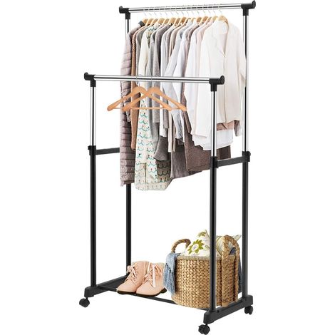 COSTWAY Perchero burro con rueda estante soporte doble riel ropa zapatero organizador (1/5)