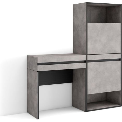 Skraut Home - Consola entrada, mueble con cajón, 130x145x35 cm, Recibidor, Zapatero, Estilo Moderno, Gris Cemento (1/5)