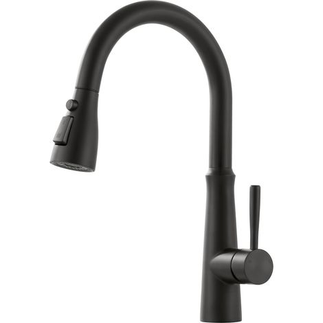 Robinet Cuisine, Douchette Extensible Mitigeur, 360° d'Évier à Arc Élevé Haute Pression Pulvérisateur 2 Modes de jet d'eau, Noir (1/5)
