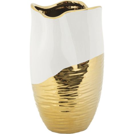 Vase Design en Céramique "Lux" 35cm Blanc & Or