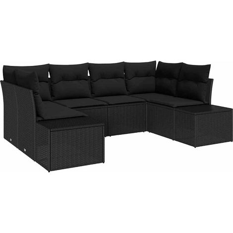 Garden Sofa Set with Storage 6 pcs Black Poly rattan vidaXL