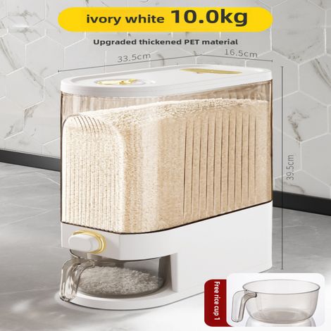 Cubo de arroz hermético y a prueba de insectos, apto para alimentos (10 kg, PET blanco marfil) (1/5)