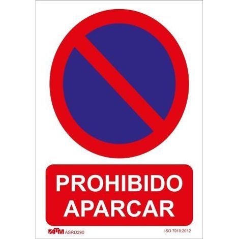 Señal de prohibido aparcar ATM en PVC 300 x 400 mm, resistente y duradera.