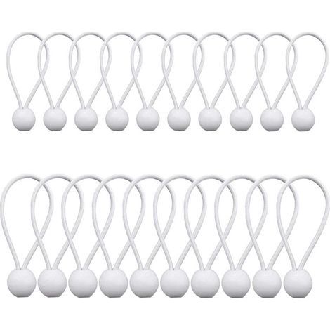 Tendeur Elastique 20 Pièces Tendeur à Boule Élastique Corde Elastique avec Boule en Plastique Sandow Elastique Élastiques Blanc Cordes en Caoutchouc pour Bannière Bâche Pavillon Tente (1/5)