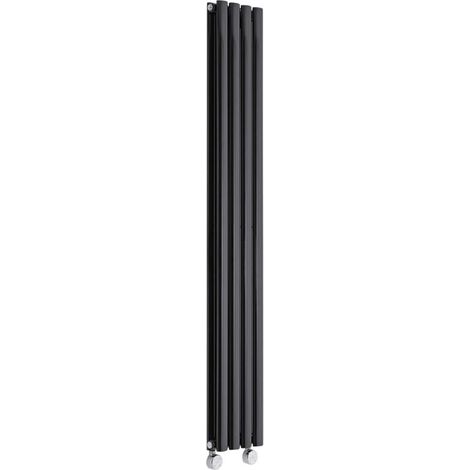 Hudson Reed Vitality Électrique - Radiateur Design Vertical Colonnes Ovales - Noir - 160 x 23.6 cm - Double