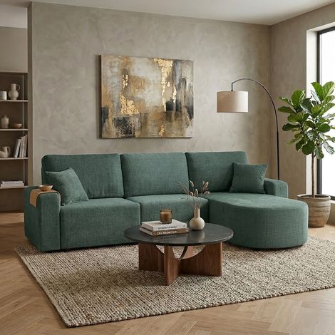 Canapé modulable 4 places en tissu texturé vert - MODULYS (1/5)