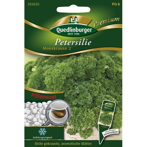 Quedlinburger Saatgut – Persil frisé « Moskrul 2 » – Graines enrobées, graines d'herbes aromatiques, feuilles vert foncé densément frisées