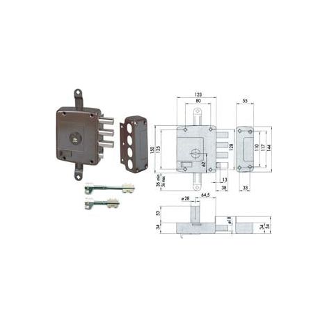 Triple serrure à appliquer avec pêne à double panneton 57167 (Ex 57165) - mm.64 SX (57167602)