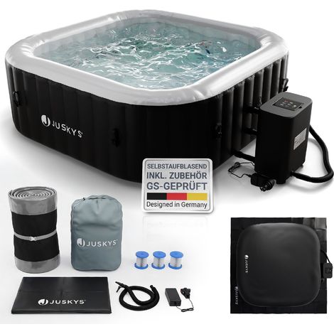 Juskys® Whirlpool SpaLuxe – Aufblasbar, 130 Sprudeldüsen, 3000W Gesamtleistung, PVC laminiert, Schwarz/Weiß
