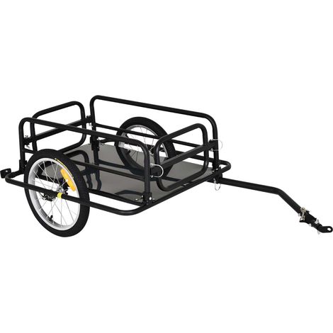 Remorque à vélo de transport 70L, dimensions 139 x 71,5 x 49 cm, barre d’attelage universelle en acier noir