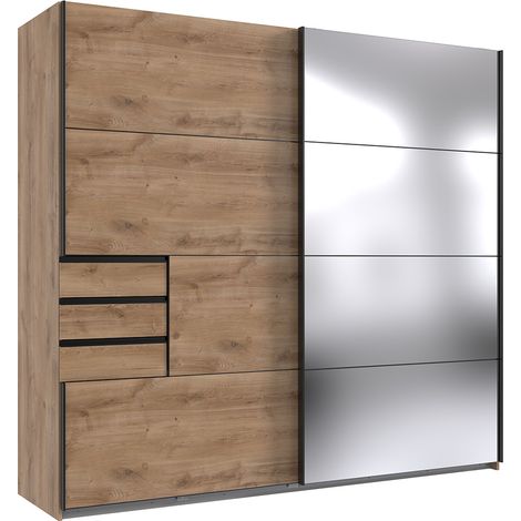 Armoire avec portes coulissantes, meuble de rangement coloris Imitation chêne poutre, noir - Longueur 225 x Hauteur 208 x Profondeur 64 cm (1/2)
