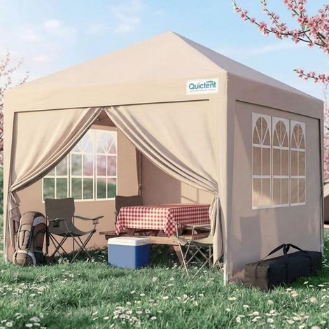 Faltpavillon 3x3m wasserdicht mit Seitenwänden, UV-Schutz 50+, Stahlrahmen, beige (1/5)