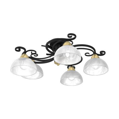 Plafonnier Aurora noir, 5 globes verre, E27 15W Luminex