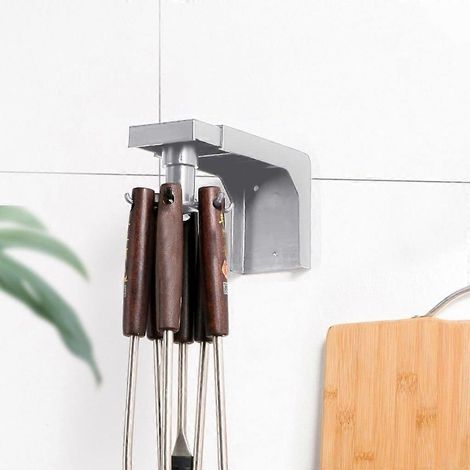 Crochets, accessoires de cuisine et de salle de bain, crochet mural rotatif à 360°, porte-manteau, outils ménagers, argent, taille L (1/2)