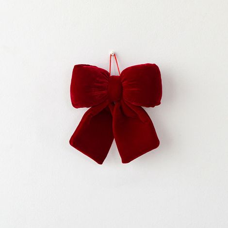 Bow - Wine Red Velvet Puffy Ornament - 20 x 20 x 5 cm - Holiday Tree Wreath Decoration - 1 Piece (1/5)