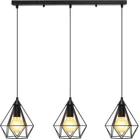 LAMPADARIO 3 LUCI SOSPENSIONE CORDA VINTAGE LAMPADA RETRÒ A SOSPENSIONE A GABBIA METALLICA (1/5)