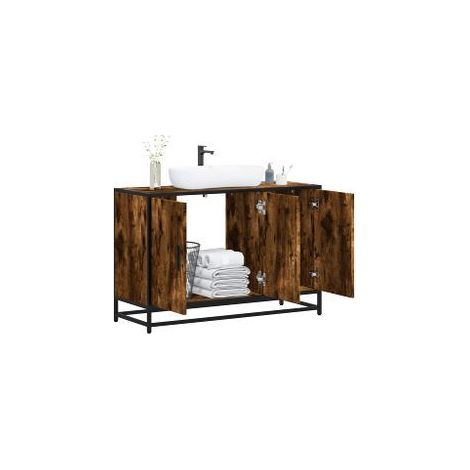 Armoire de lavabo de salle de bain chêne fumé 90x33x60 (1/5)