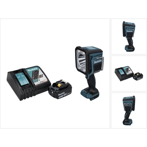 Makita DML 812 RM1 Torcia portatile a LED a batteria 18 V 1250 lm + 1x batteria ricaricabile 4,0 Ah + caricabatterie