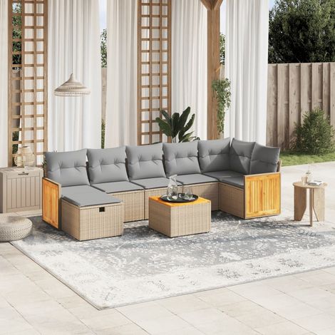 Juego de sofás jardín con cojines beige mezcla 8 pzas ratán PE vidaXL (1/4)